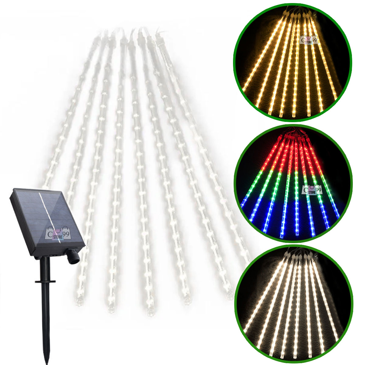 Vista 6 de Luces De Navidad Led Con Panel Solar - Diseño y color: Burbuja Calida